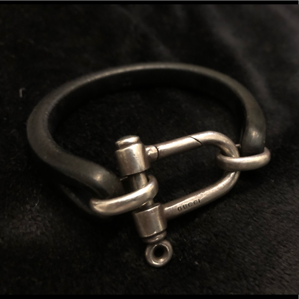 Gucci leather and sterling silver bracelet